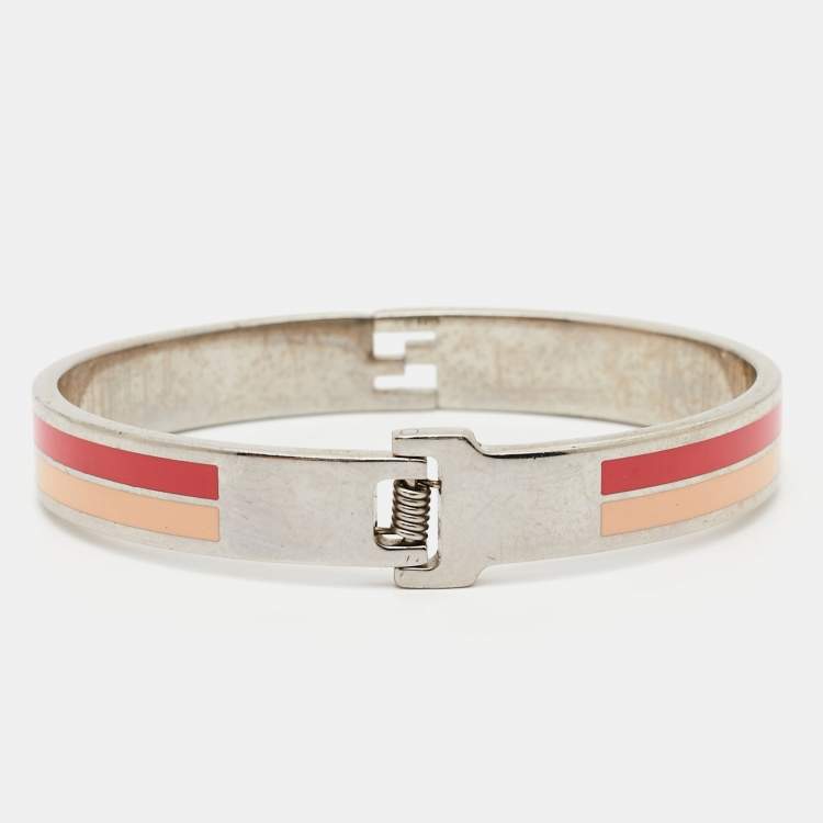 Pre Owned Fendi Fendista Enamel Silver Tone Bracelet M