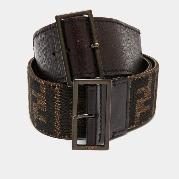 Pre Owned Fendi Tobacco Zucca Canvas and Leather Waist Belt 85 CM