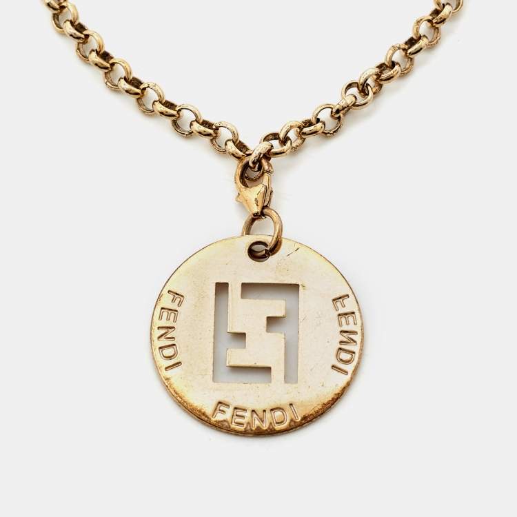 Pre Owned Fendi FF Identification Gold Tone  Charm Bracelet