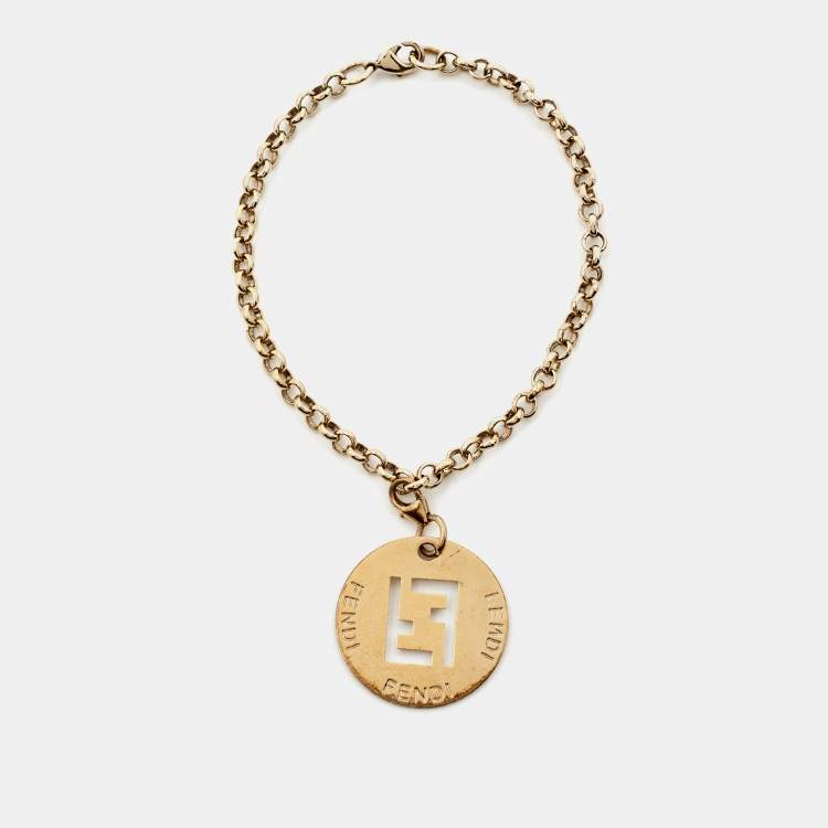 Pre Owned Fendi FF Identification Gold Tone  Charm Bracelet