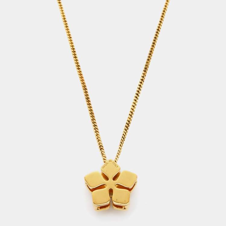 Pre Owned Fendi  Blossom Flower Two Tone Pedant Necklace 
