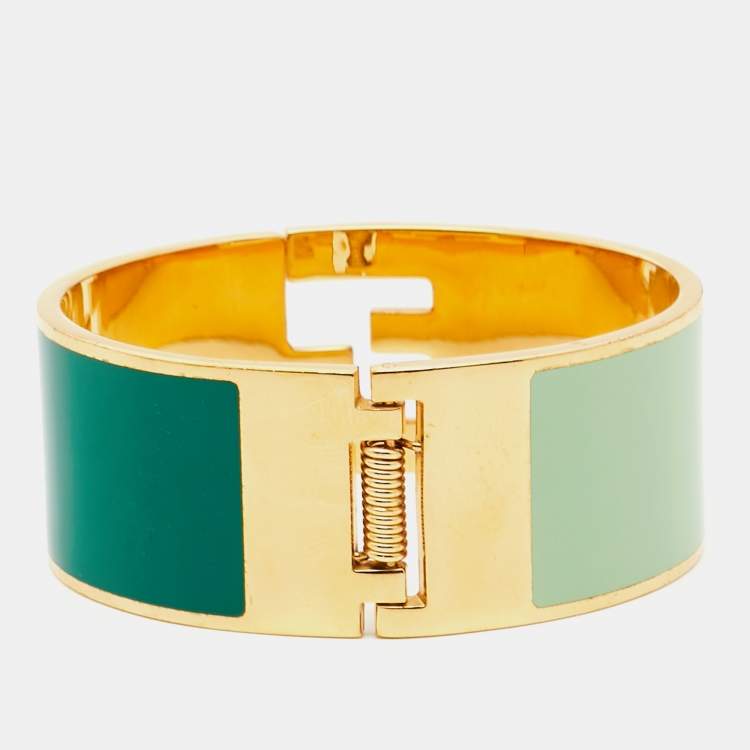 Pre Owned Fendi Fendista Bi-color Enamel Gold Tone Wide Bracelet S