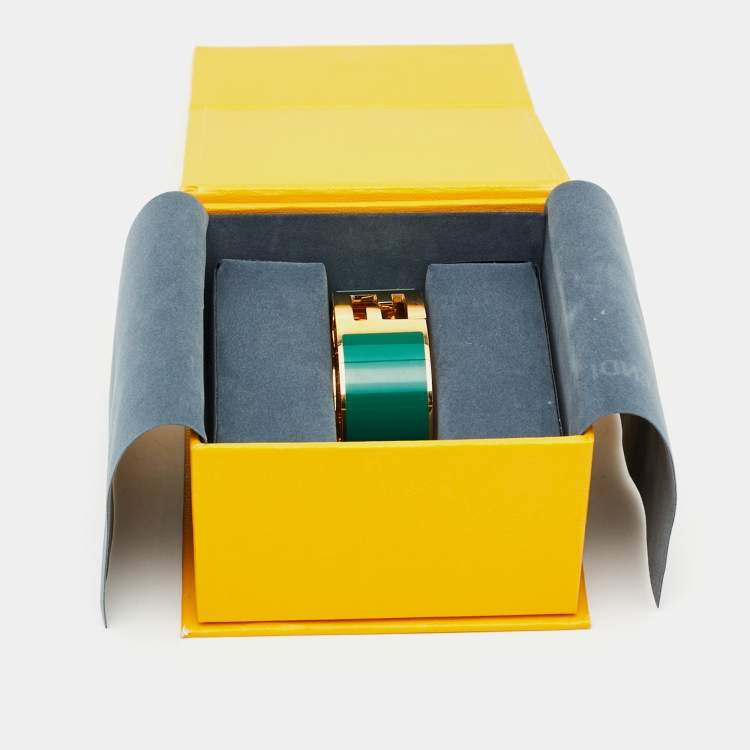 Pre Owned Fendi Fendista Bi-color Enamel Gold Tone Wide Bracelet S