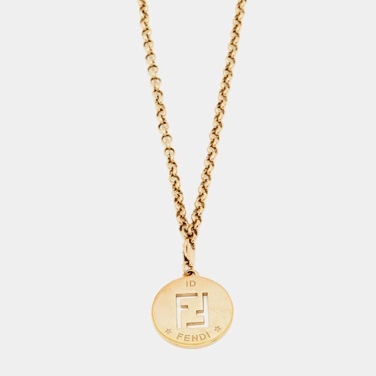 Fendi Gold Tone Identification Pendant Necklace Fendi | The Luxury Closet