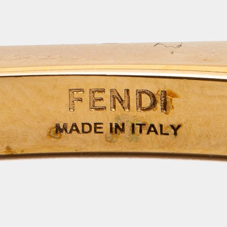 Pre Owned Fendi Pink Enamel Baguette Bracelet & Ring Set S