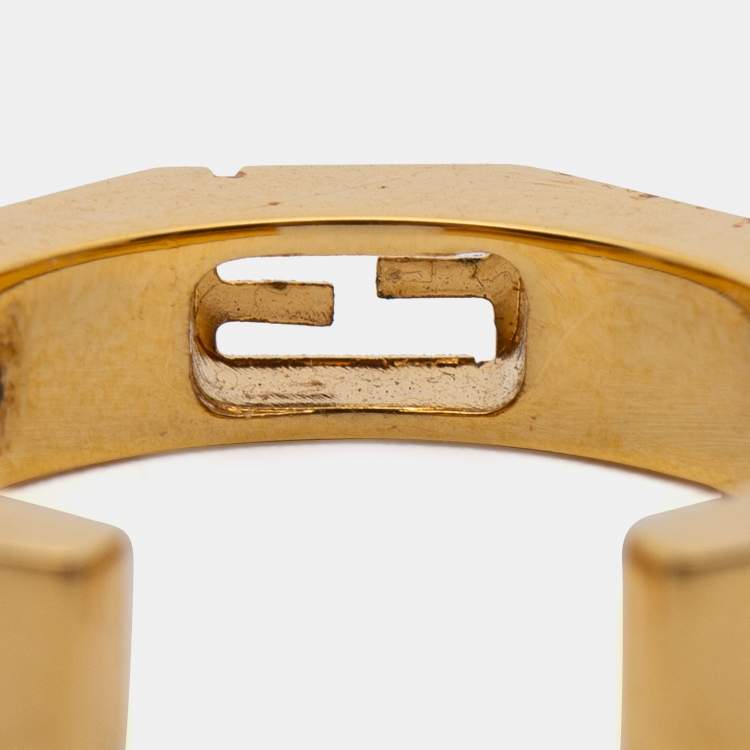 Pre Owned Fendi Pink Enamel Baguette Bracelet & Ring Set S