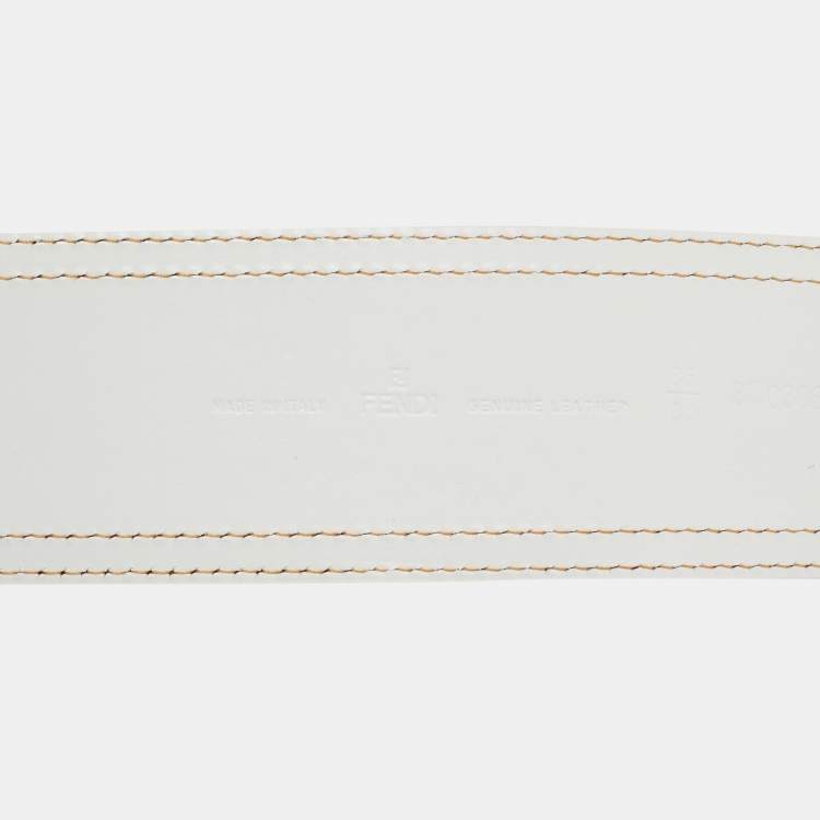 Pre Owned Fendi White Patent Leather B Buckle Waist Belt 85 CM