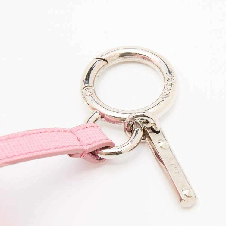 Pre Owned Fendi Dusty Pink Pom Pom Fur and Leather Bag Charm