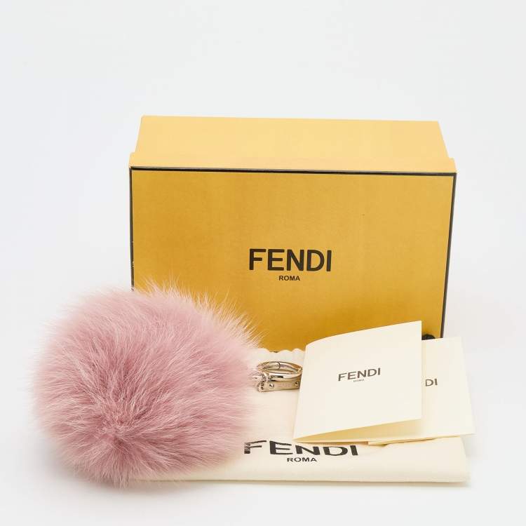 Pre Owned Fendi Dusty Pink Pom Pom Fur and Leather Bag Charm