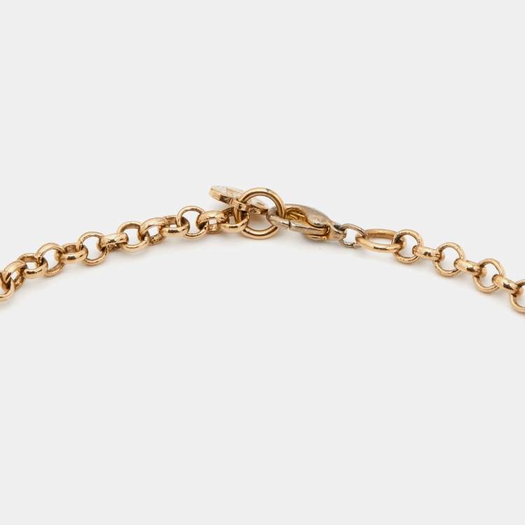 Pre Owned Fendi Identification Gold Tone Metal Pendant Necklace