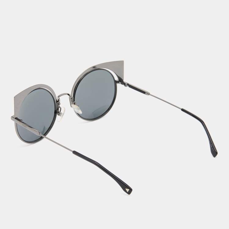 Pre Owned Fendi Gunmetal Tone/Black Mirror FF 0177/S Cat-Eye Sunglasses