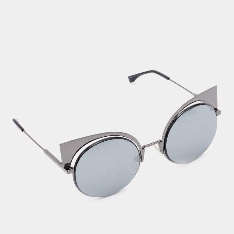 Pre Owned Fendi Gunmetal Tone/Black Mirror FF 0177/S Cat-Eye Sunglasses