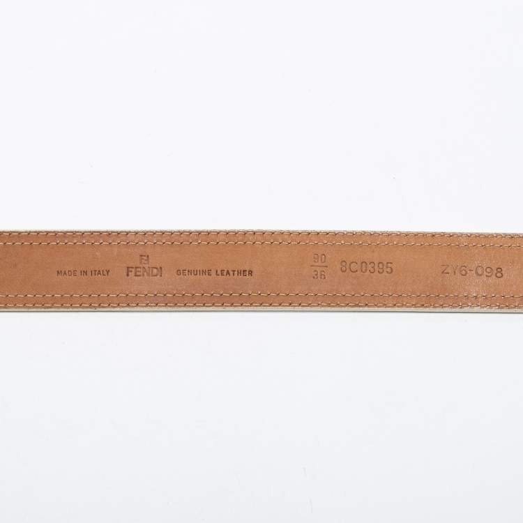 Pre Owned Fendi White Leather Butterfly Buckle Belt 90 CM