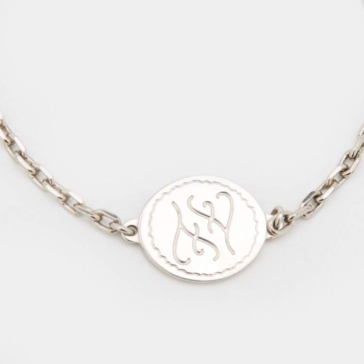 Pre Owned Fendi Silver Tone FF Tag Chain Bracelet