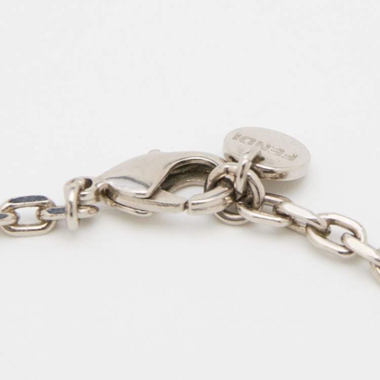 Pre Owned Fendi Silver Tone FF Tag Chain Bracelet