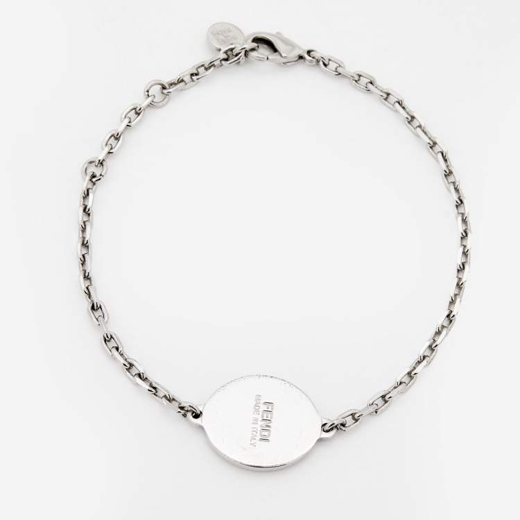 Pre Owned Fendi Silver Tone FF Tag Chain Bracelet