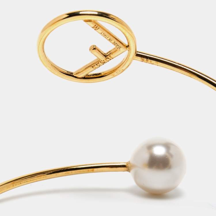 Pre Owned Fendi F is Fendi Faux Pearl Gold Tone Cuff Bracelet