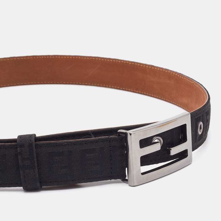 Pre Owned Fendi Black FF Zucchino Canvas Buckle Belt 85CM