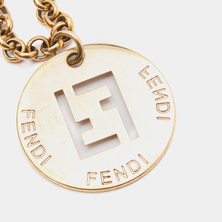 Pre Owned Fendi Gold Tone Identification Charm Bracelet