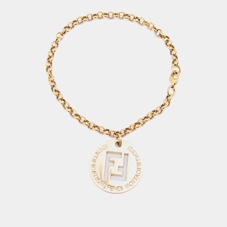 Pre Owned Fendi Gold Tone Identification Charm Bracelet