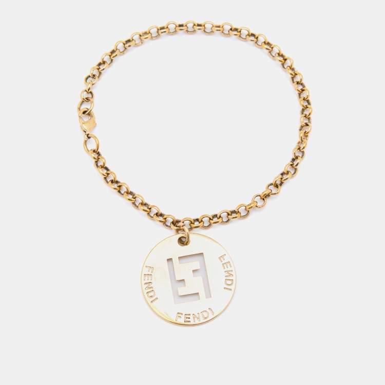 Pre Owned Fendi Gold Tone Identification Charm Bracelet
