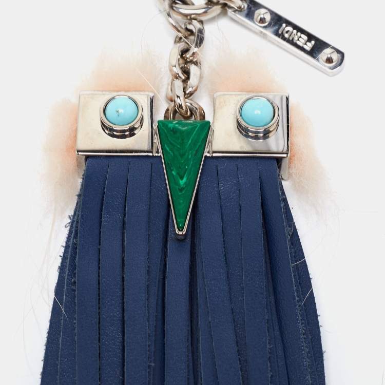 Pre Owned Fendi Navy Blue Leather Fringe Bag Charm