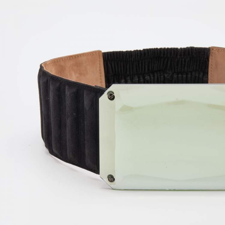 Pre Owned Fendi Black Suede Wide Mirror Buckle Belt 65CM