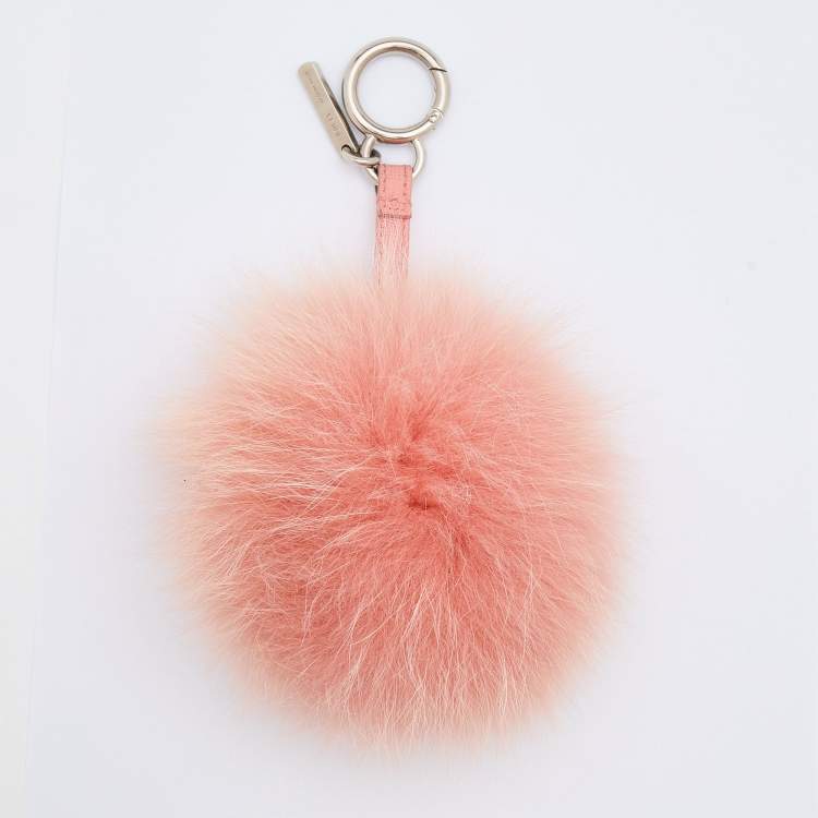 Pre Owned Fendi Pink Fox Fur Pom Pom Bag Charm