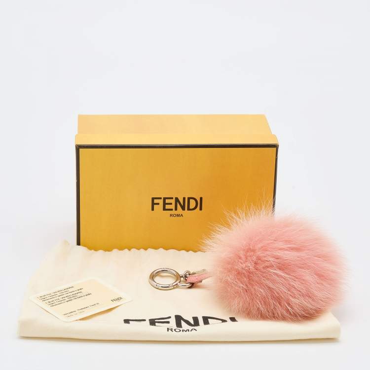 Pre Owned Fendi Pink Fox Fur Pom Pom Bag Charm