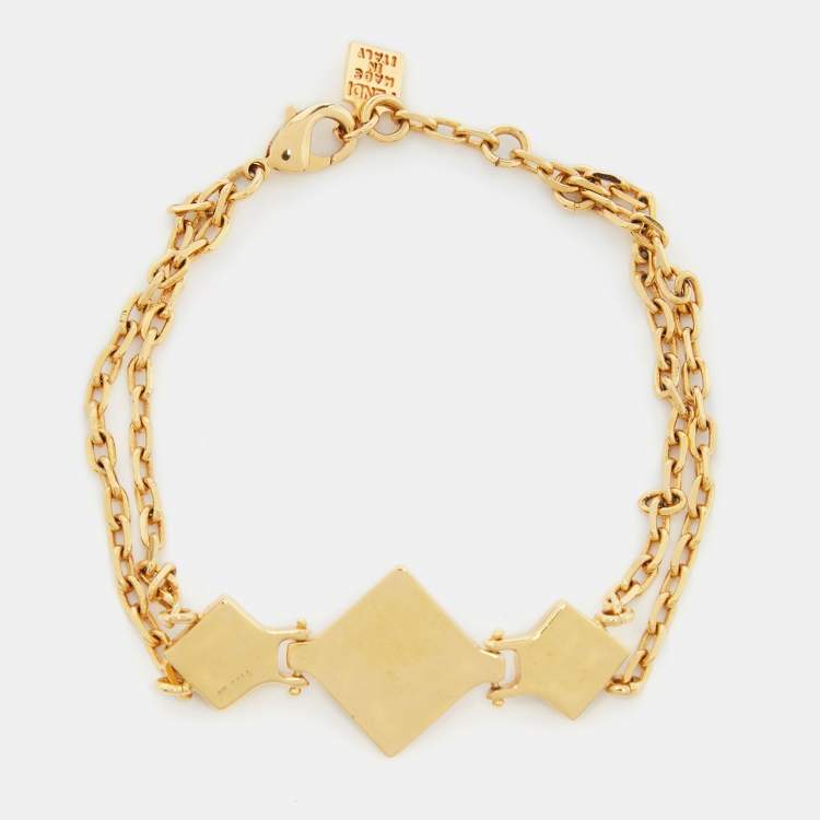 Pre Owned Fendi Gold Tone Triple Pyramid Chain Bracelet