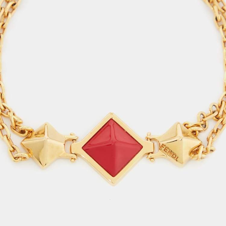Pre Owned Fendi Gold Tone Triple Pyramid Chain Bracelet