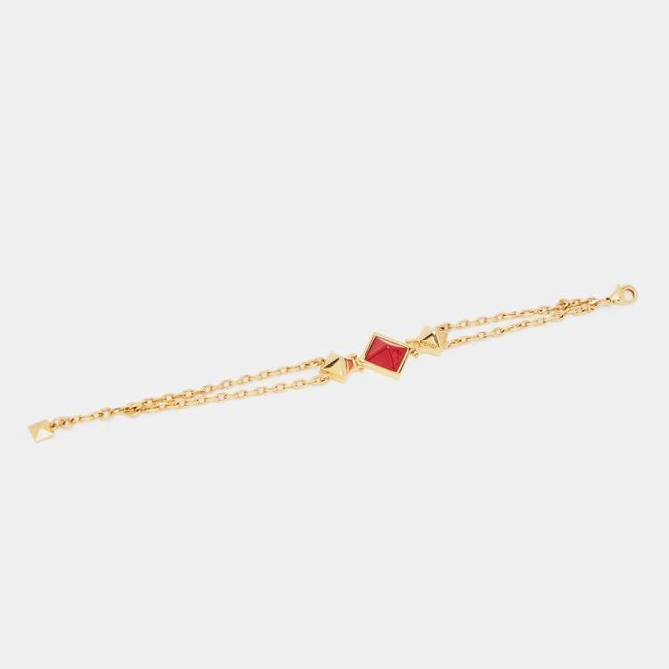 Pre Owned Fendi Gold Tone Triple Pyramid Chain Bracelet