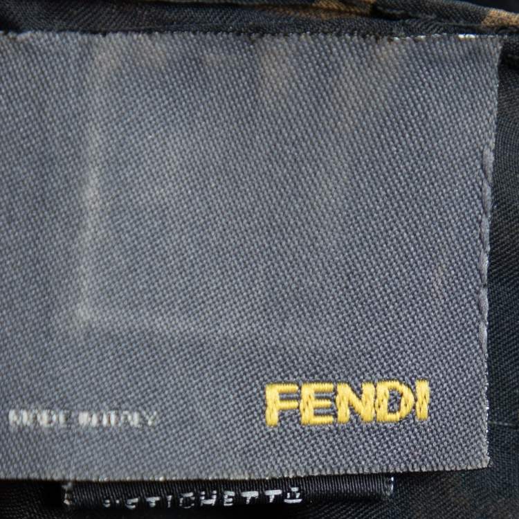 Pre Owned Fendi Brown & Black Zucca Monogram Double Layer Silk Scarf