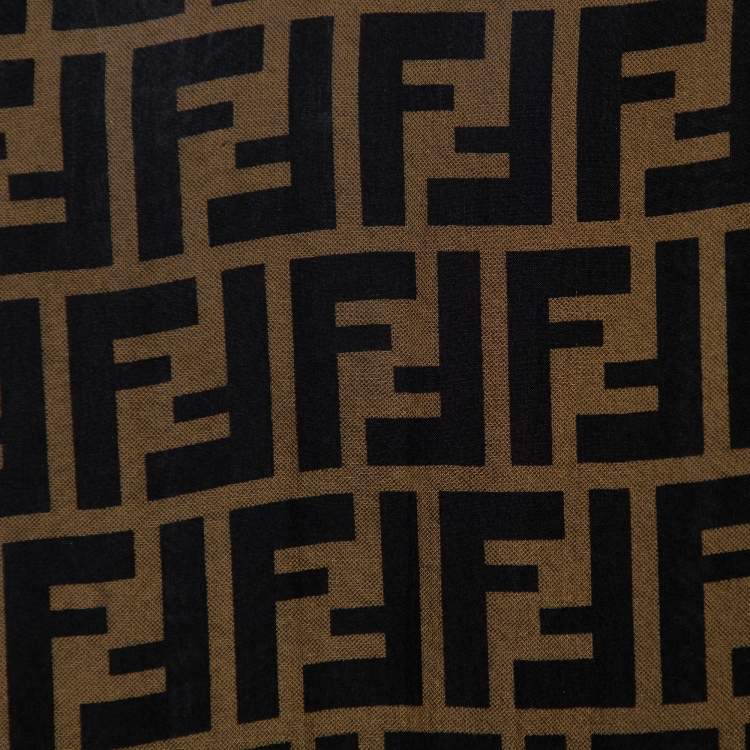 Pre Owned Fendi Brown & Black Zucca Monogram Double Layer Silk Scarf