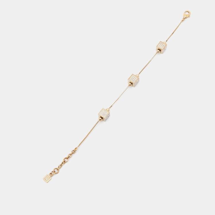 Pre Owned Fendi Gold Tone Crystal Cube Station Bracelet