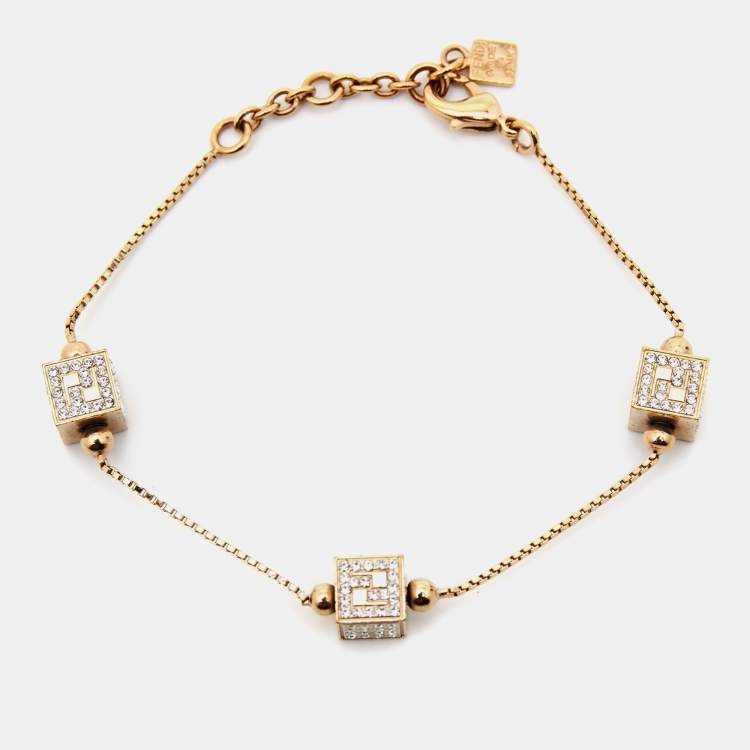 Pre Owned Fendi Gold Tone Crystal Cube Station Bracelet