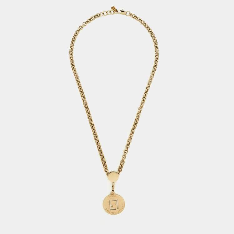 Pre Owned Fendi Identification FF Gold Tone Pendant Necklace