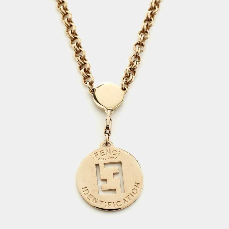 Pre Owned Fendi Identification FF Gold Tone Pendant Necklace