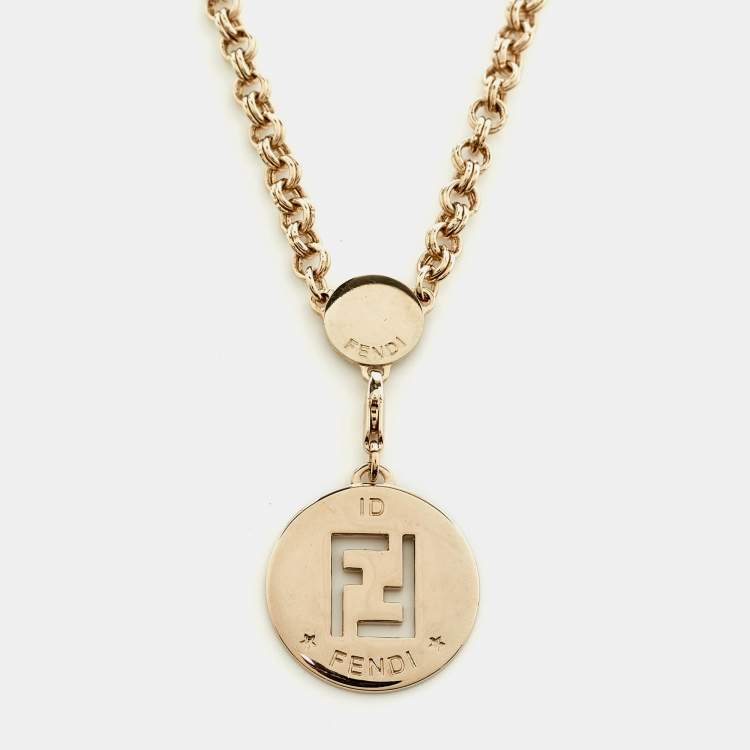 Pre Owned Fendi Identification FF Gold Tone Pendant Necklace