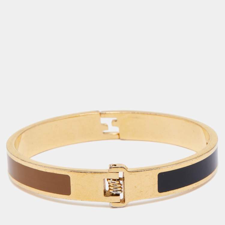 Pre Owned Fendi Fendista Two Tone Enamel Gold Tone Bracelet S
