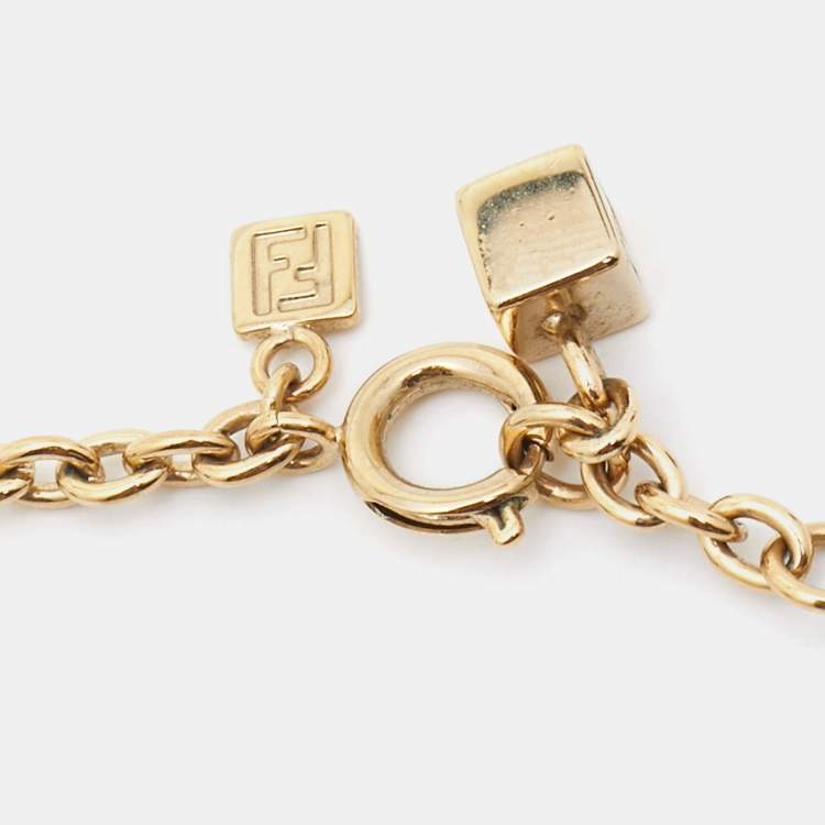 Pre Owned Fendi Logo Gold Tone Necklace