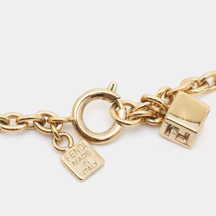 Pre Owned Fendi Logo Gold Tone Necklace