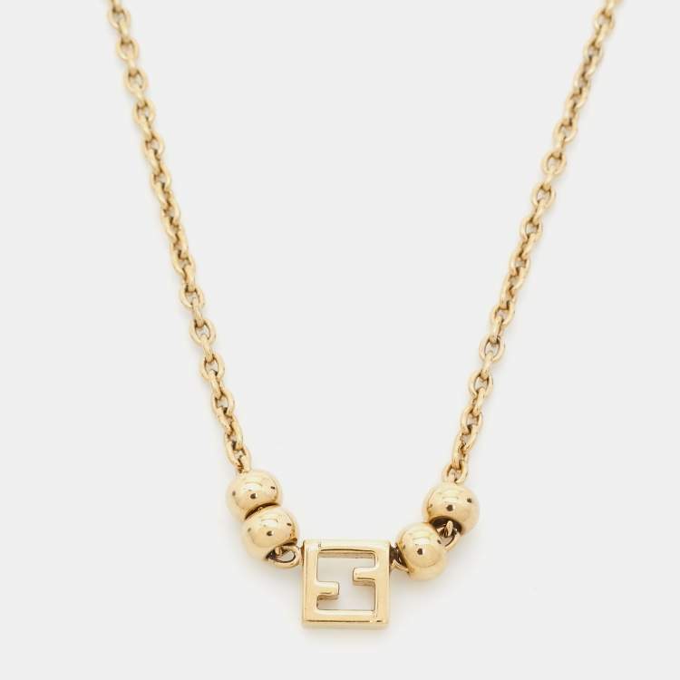Pre Owned Fendi Logo Gold Tone Necklace