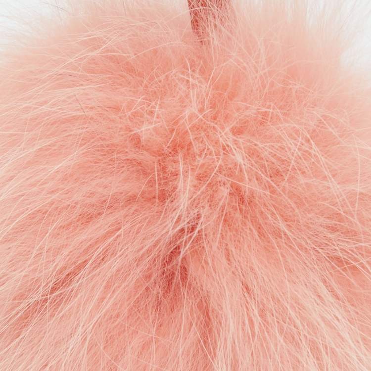 Pre Owned Fendi Peach Fox Fur and Leather Pom Pom Bag Charm