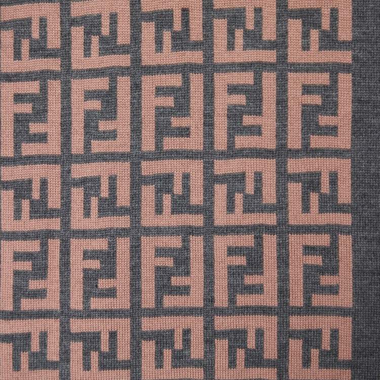 Pre Owned Fendi Pink & Grey Zucca Monogram Wool Stole