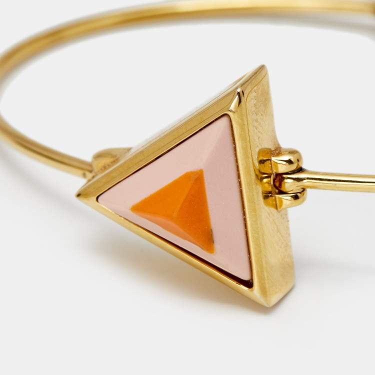 Pre Owned Fendi Pink/Orange Resin Rainbow Pyramid Gold Tone Bracelet S