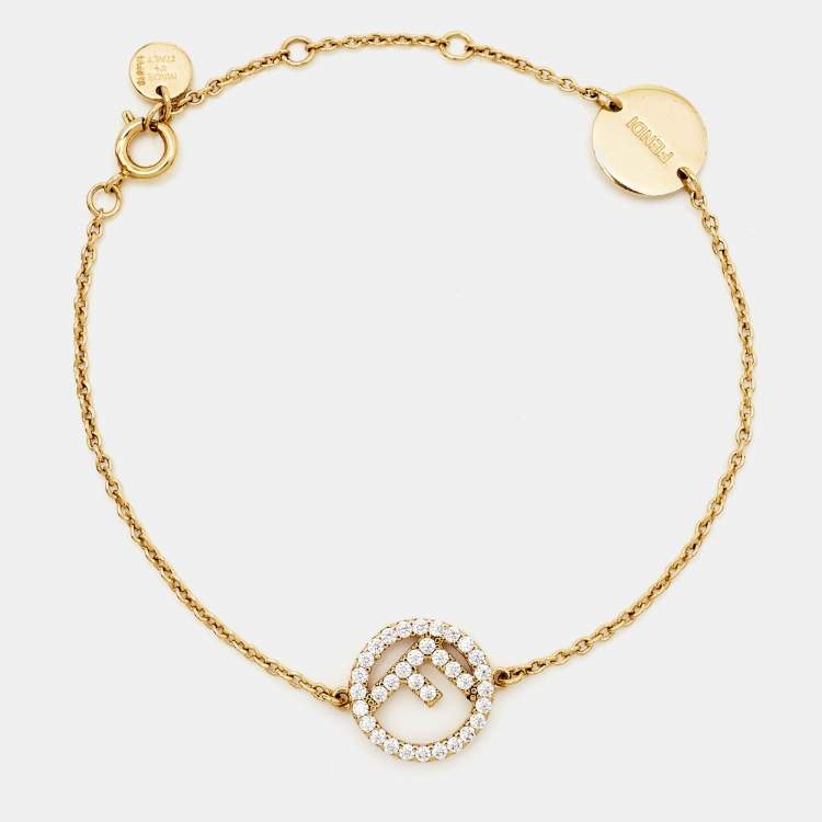 Pre Owned Fendi F is Fendi Crystal Gold Tone Bracelet