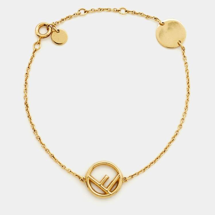 Pre Owned Fendi F is Fendi Crystal Gold Tone Bracelet