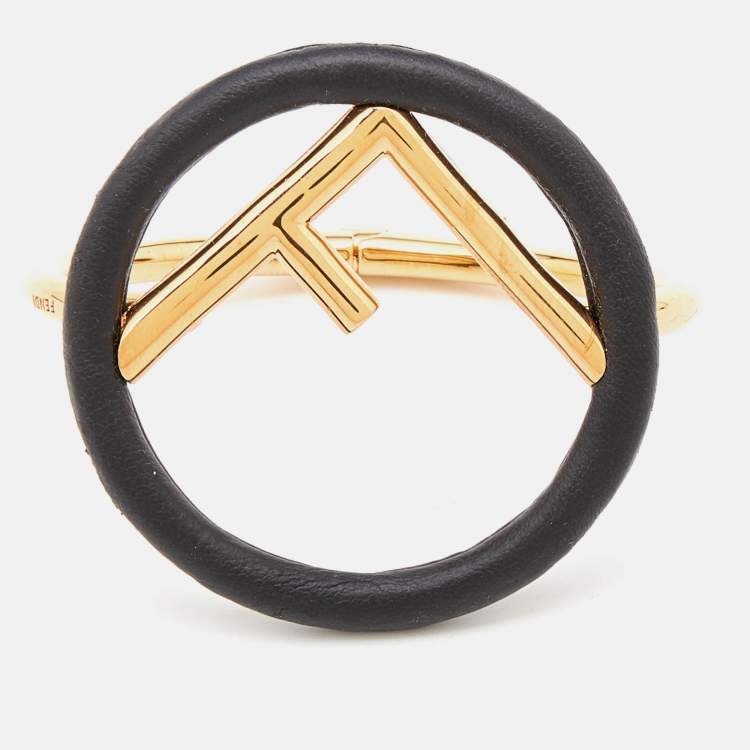 Pre Owned Fendi Black Leather F is Fendi Hinged Bracelet S