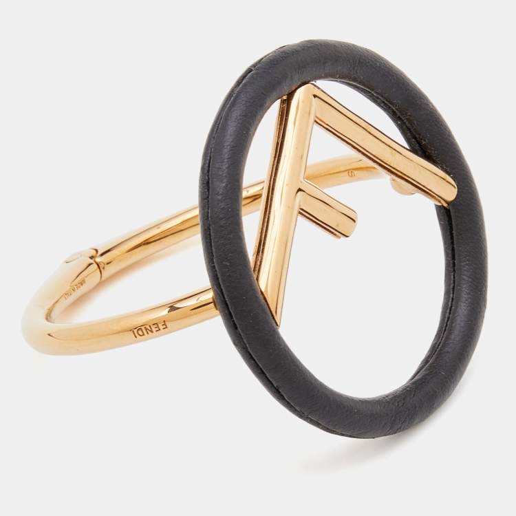 Pre Owned Fendi Black Leather F is Fendi Hinged Bracelet S